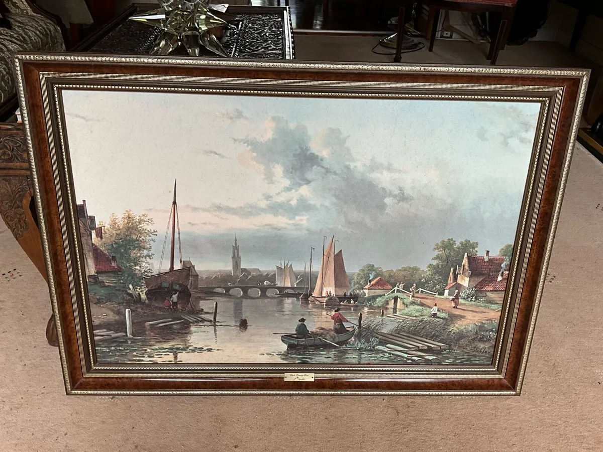 Large Glazed Oil Print’Quiet Evening Hour’ Spohler - Image 2