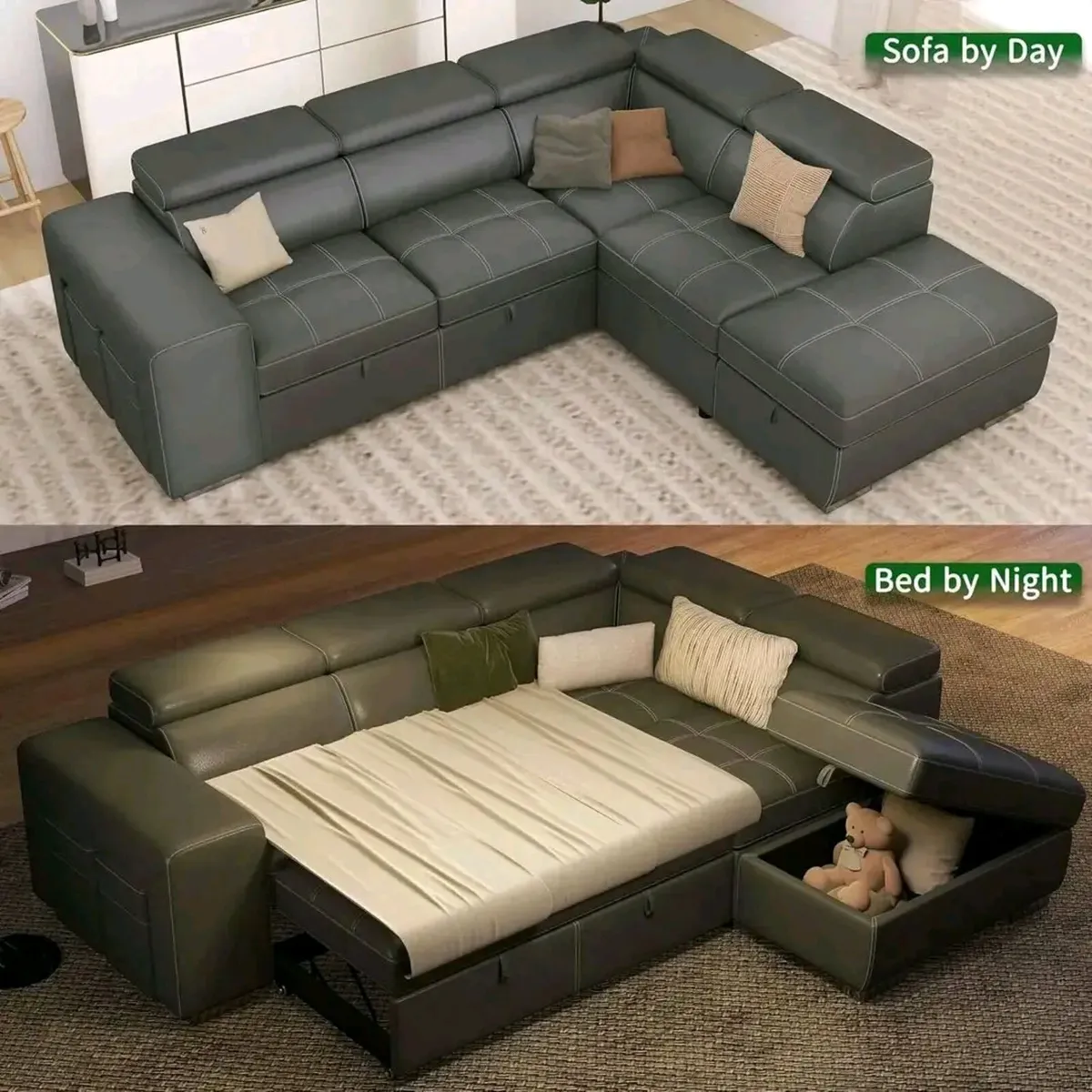 New Monaco Corner Grey Suede Sofa Bed - Image 3