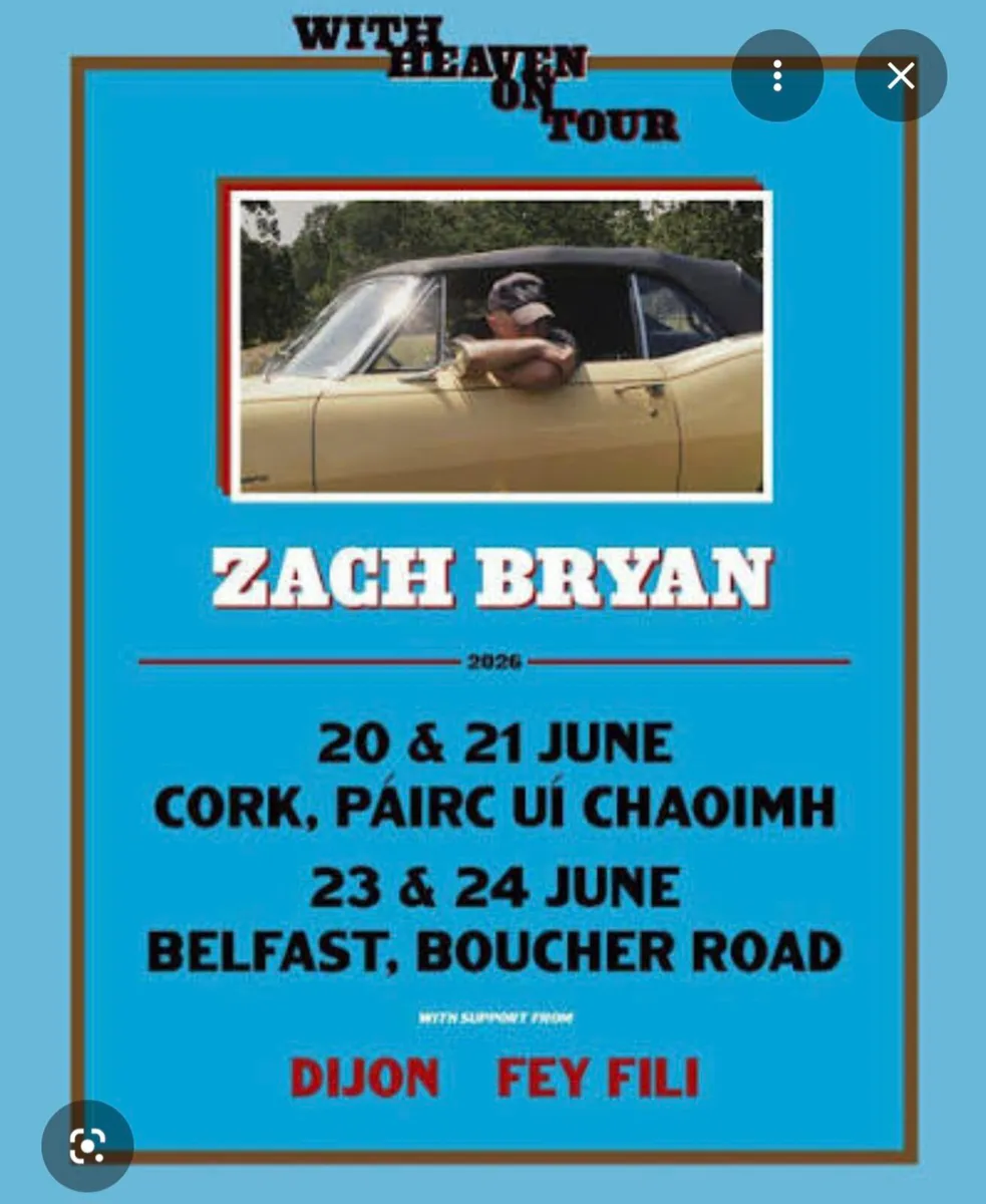 Zach Bryan 5 x seated tickets for Sat 20th of June