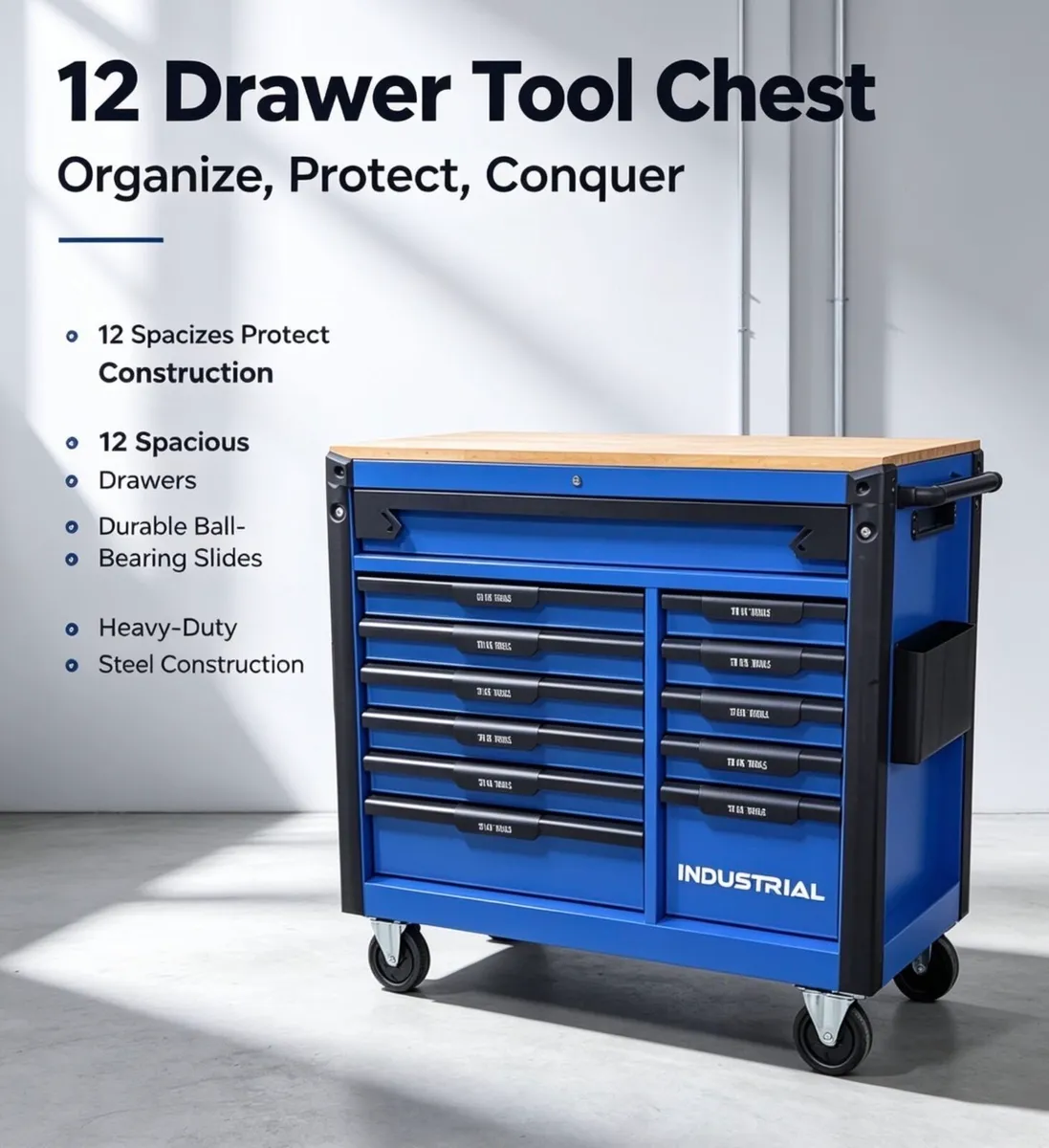 12 DRAWER INDUSTRIAL USE TOOL CHEST FULL OF TOOLS - Image 1