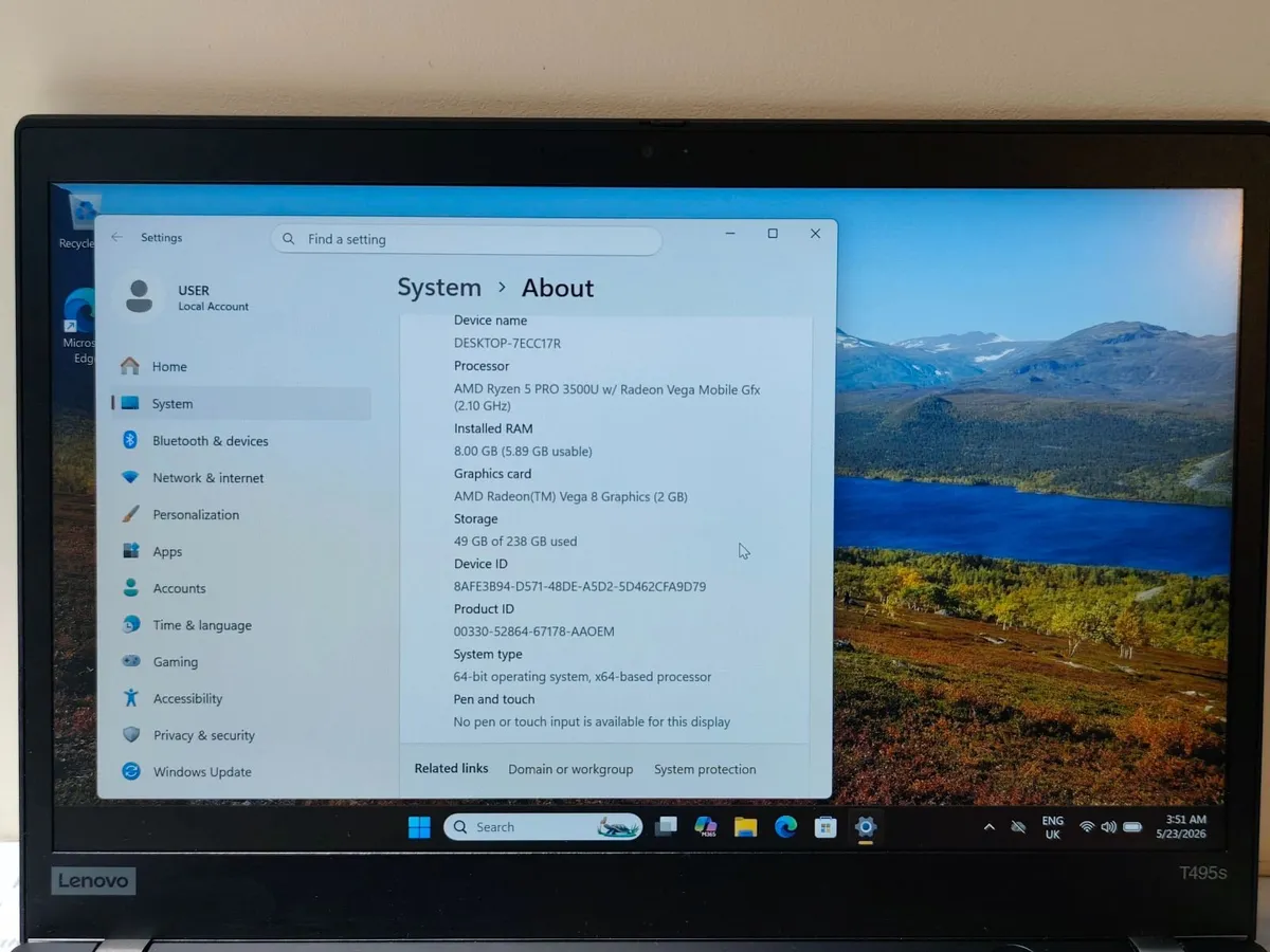 Lenovo ThinkPad T495s AMD Ryzen 5 pro | 8GB RAM | - Image 4