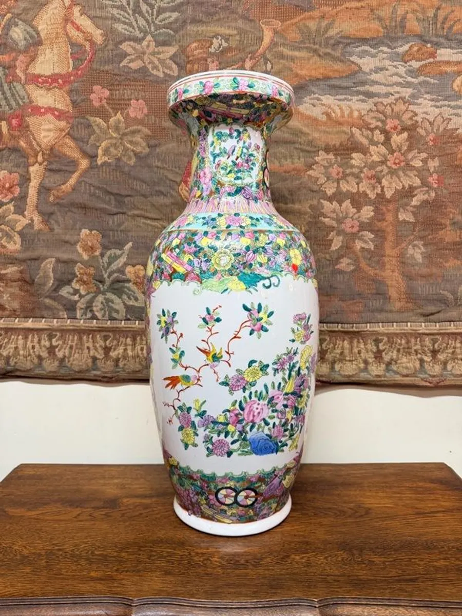 Vintage Hand-Painted Famille Rose Ceramic Vase - Image 1