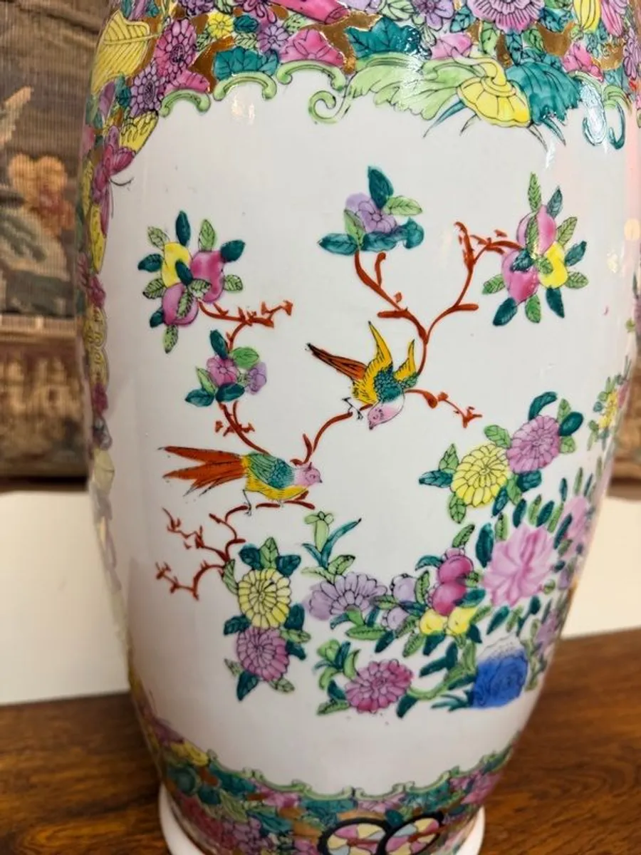 Vintage Hand-Painted Famille Rose Ceramic Vase - Image 3