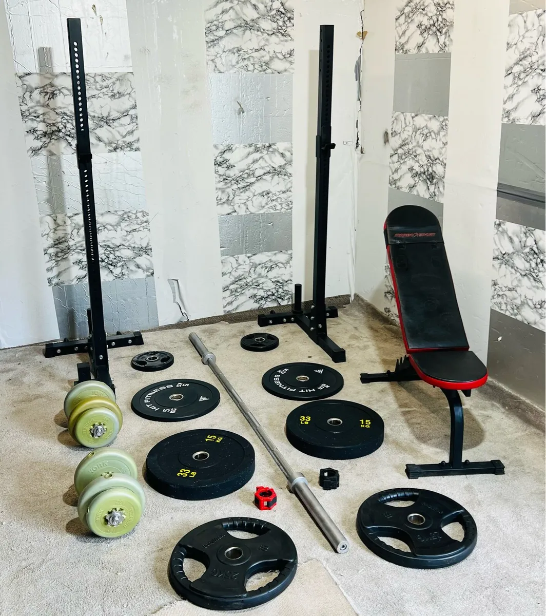 350KG RETAD RACK STANDS OLYMPIC WEIGHTS BAR DUMBLS - Image 1