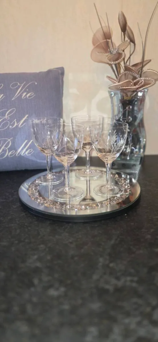 Vintage Etched Crystal Wine Glasses Set of 4 Elega - Image 1