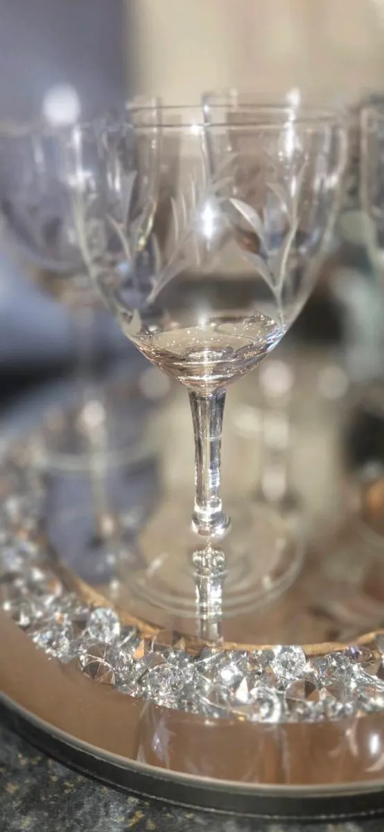 Vintage Etched Crystal Wine Glasses Set of 4 Elega - Image 2