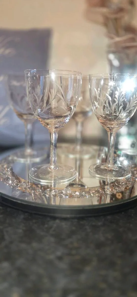 Vintage Etched Crystal Wine Glasses Set of 4 Elega - Image 4