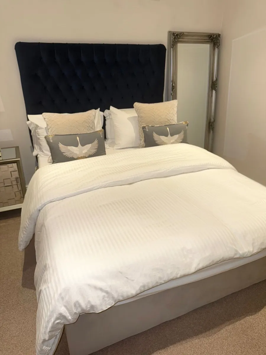 Ebony Rose Navy Headboard and Bed Base - Image 2