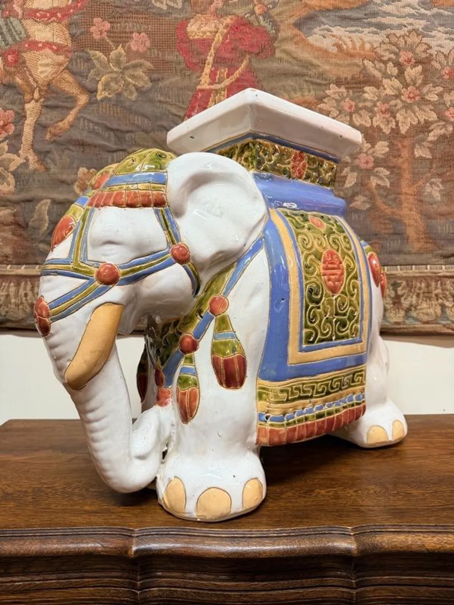 Vintage Ceramic Elephant Plant Stand or Garden Stool - Image 1