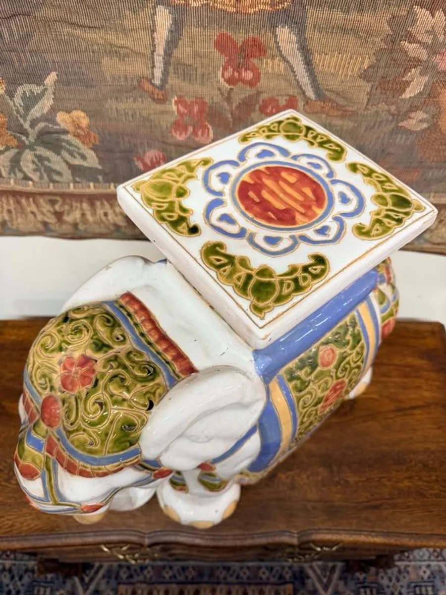 Vintage Ceramic Elephant Plant Stand or Garden Stool - Image 4