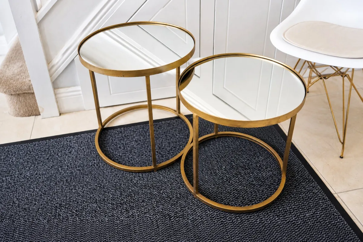 Gold Side Tables & Chair – Set – Glass Top - Image 3