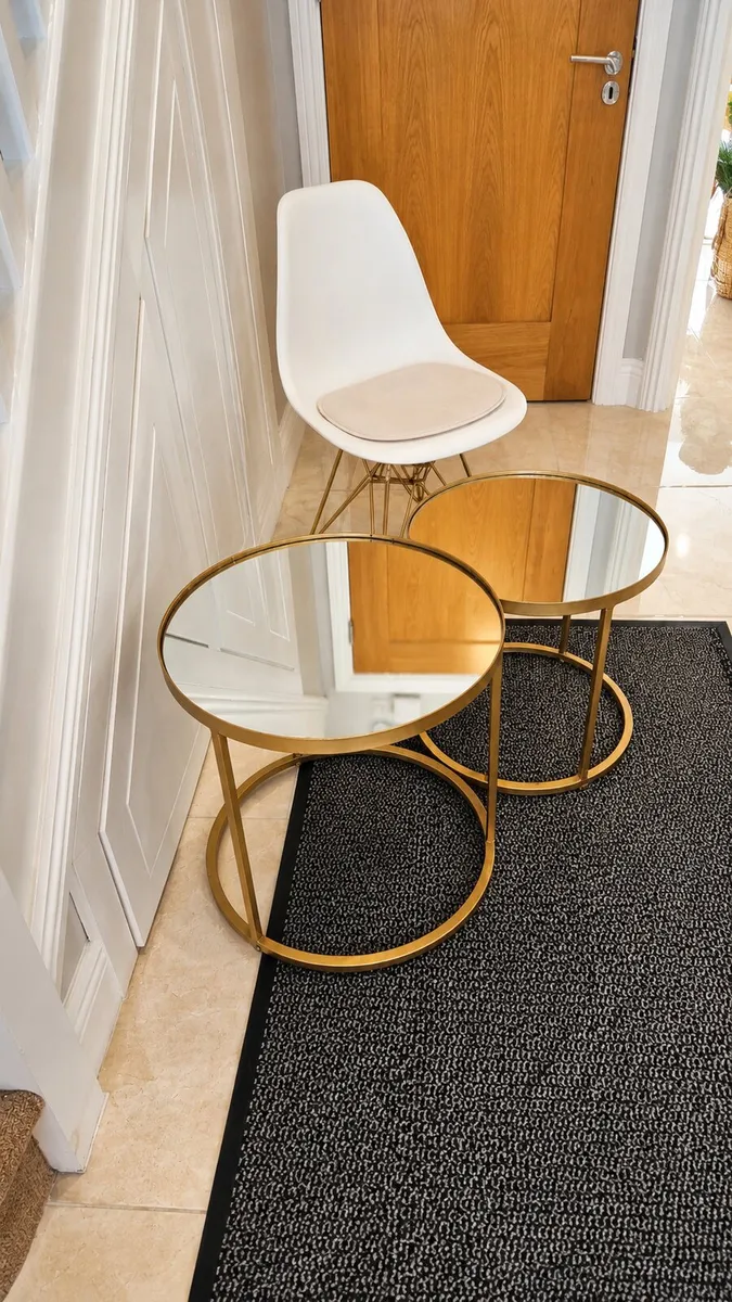 Gold Side Tables & Chair – Set – Glass Top - Image 1