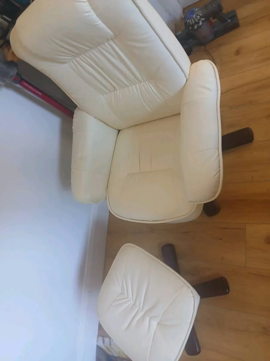 Leather swivel chair and foot stool - Image 1