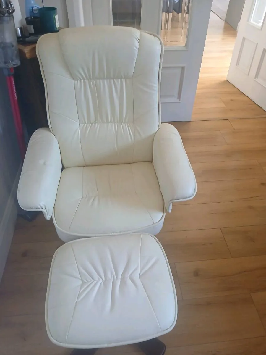 Leather swivel chair and foot stool - Image 2
