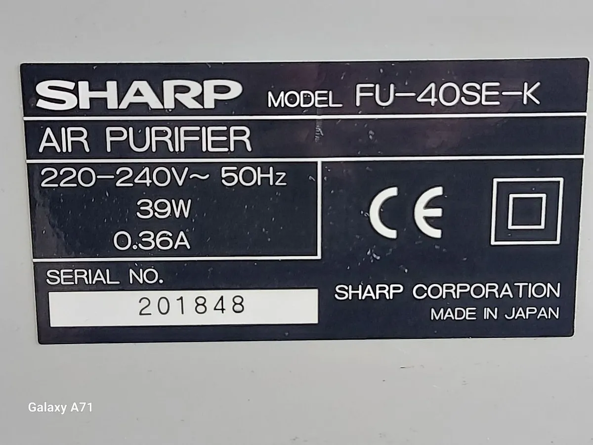 SHARP AIR PURIFIER, Model FU-40SE-K, in excellent - Image 4