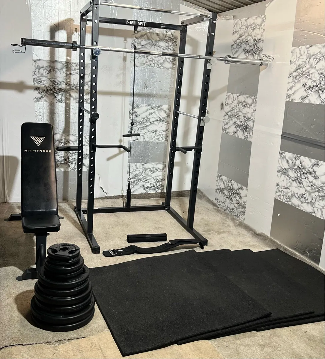 125KG OLYMPIC BARBELL SET RACK BENCH MATS - Image 1
