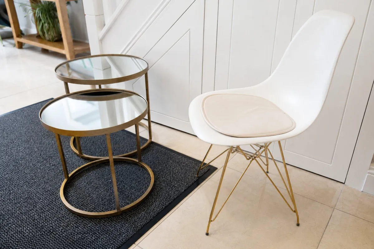 Gold Side Tables & Chair – Set – Glass Top - Image 2