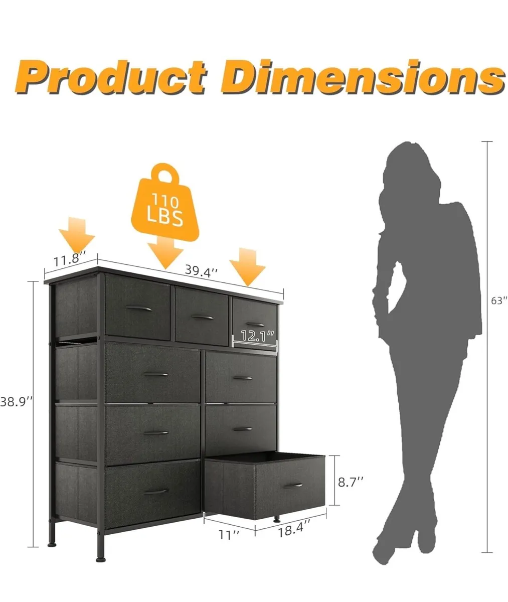 Chest of Drawers,Dresser for Bedroom with 9 Drawer - Image 3