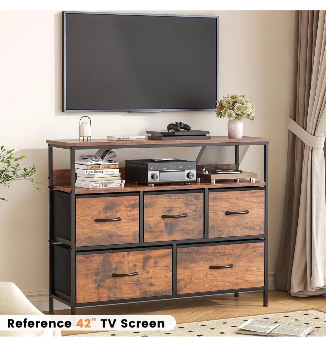Chest of Drawers, 5 Drawers Dresser with TV Stand - Image 1