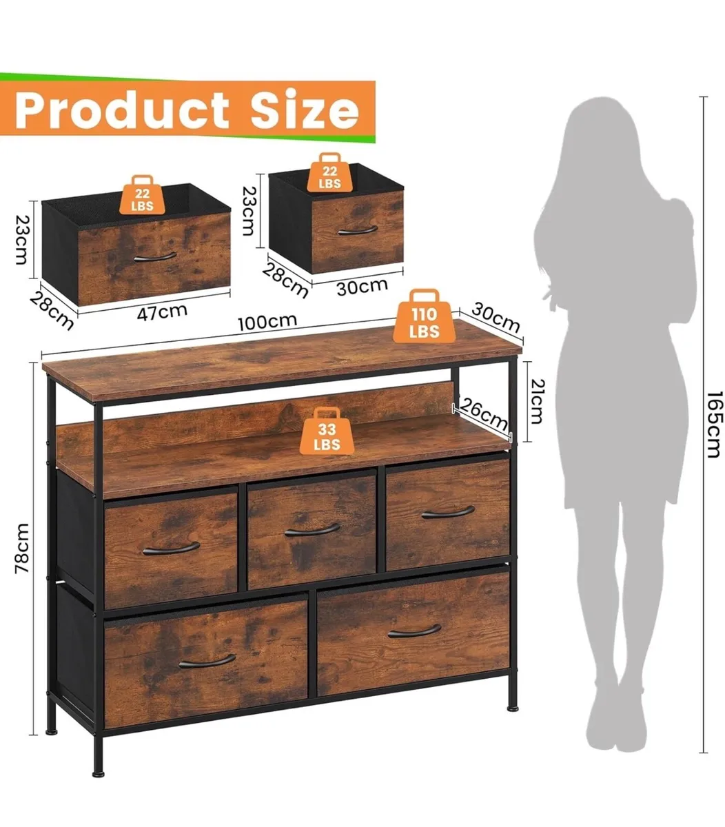 Chest of Drawers, 5 Drawers Dresser with TV Stand - Image 3
