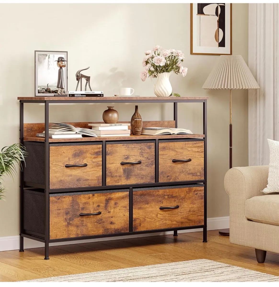 Chest of Drawers, 5 Drawers Dresser with TV Stand - Image 4
