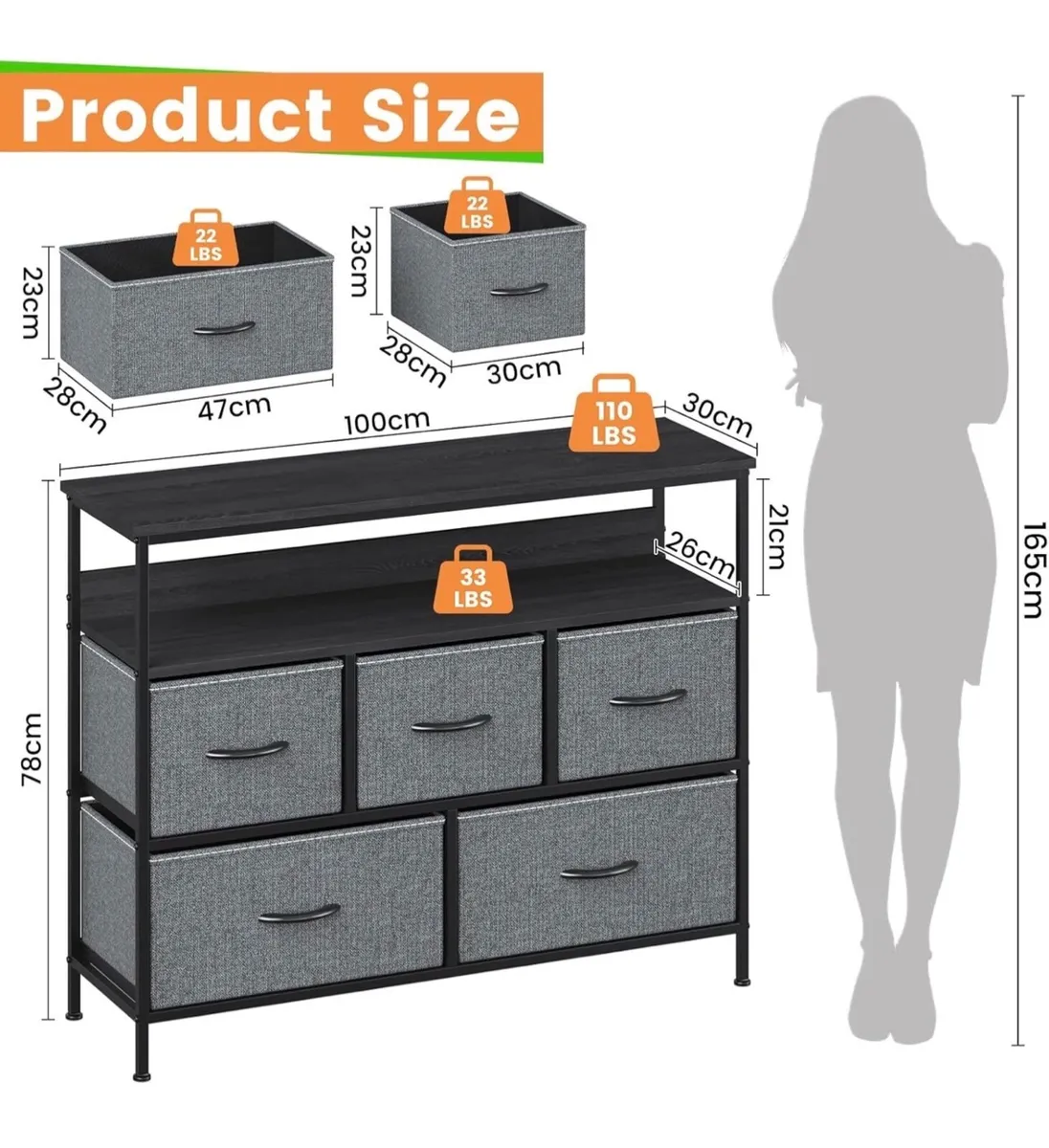Chest of Drawers, 5 Drawers Dresser with TV Stand - Image 4