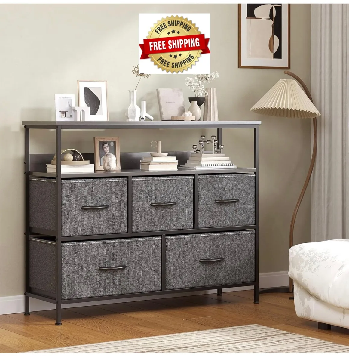 Chest of Drawers, 5 Drawers Dresser with TV Stand - Image 1