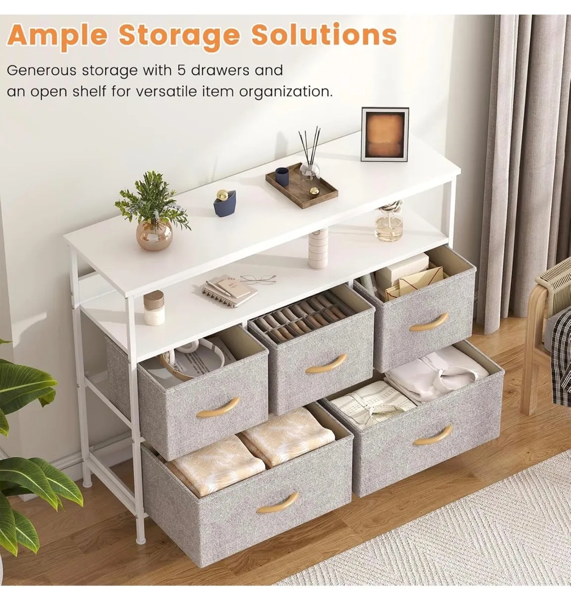 Chest of Drawers, 5 Drawers Dresser with TV Stand - Image 4