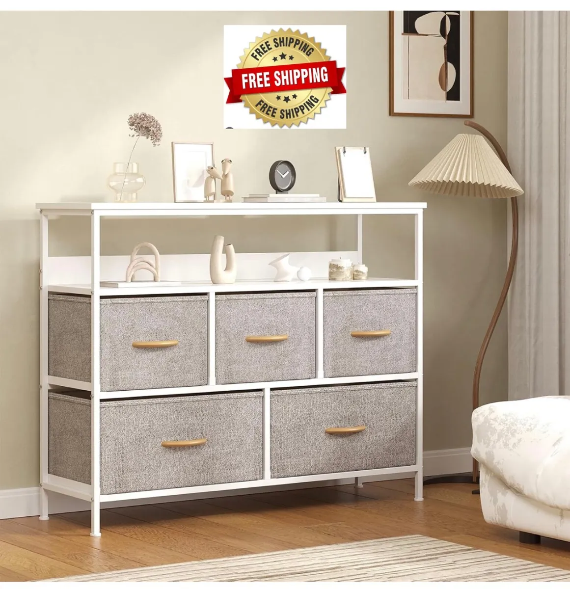 Chest of Drawers, 5 Drawers Dresser with TV Stand - Image 1
