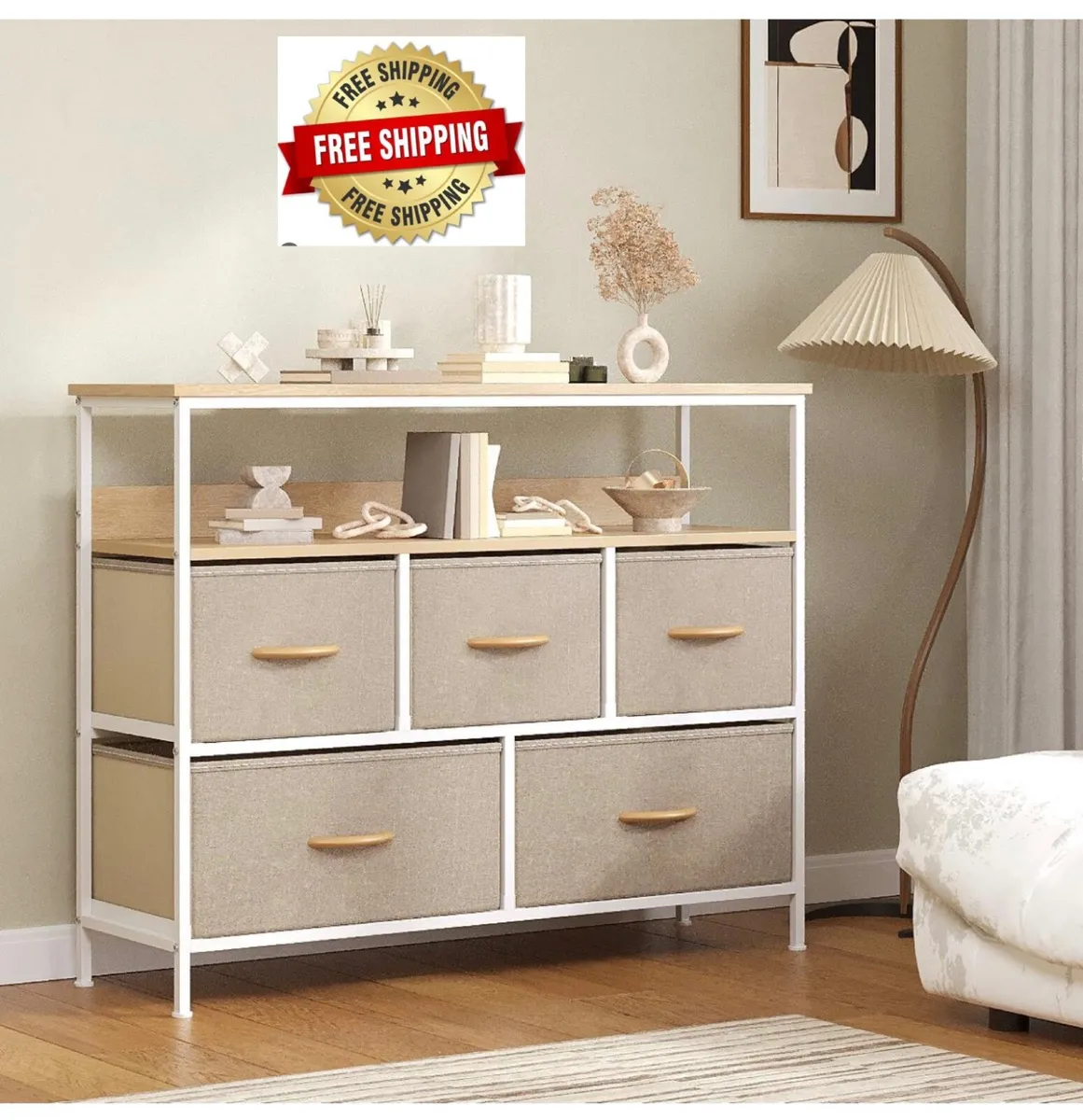Chest of Drawers, 5 Drawers Dresser with TV Stand - Image 1