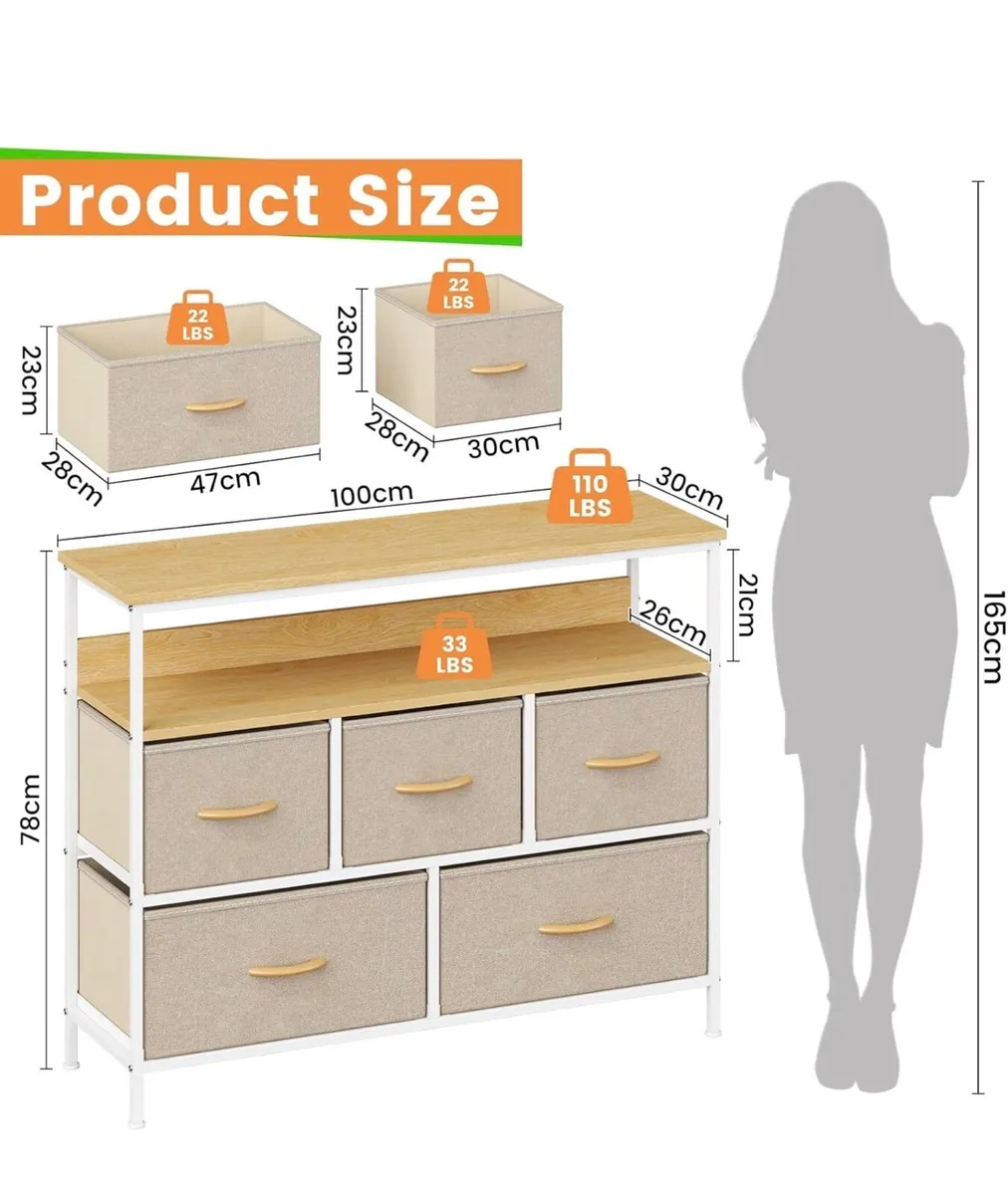 Chest of Drawers, 5 Drawers Dresser with TV Stand - Image 4