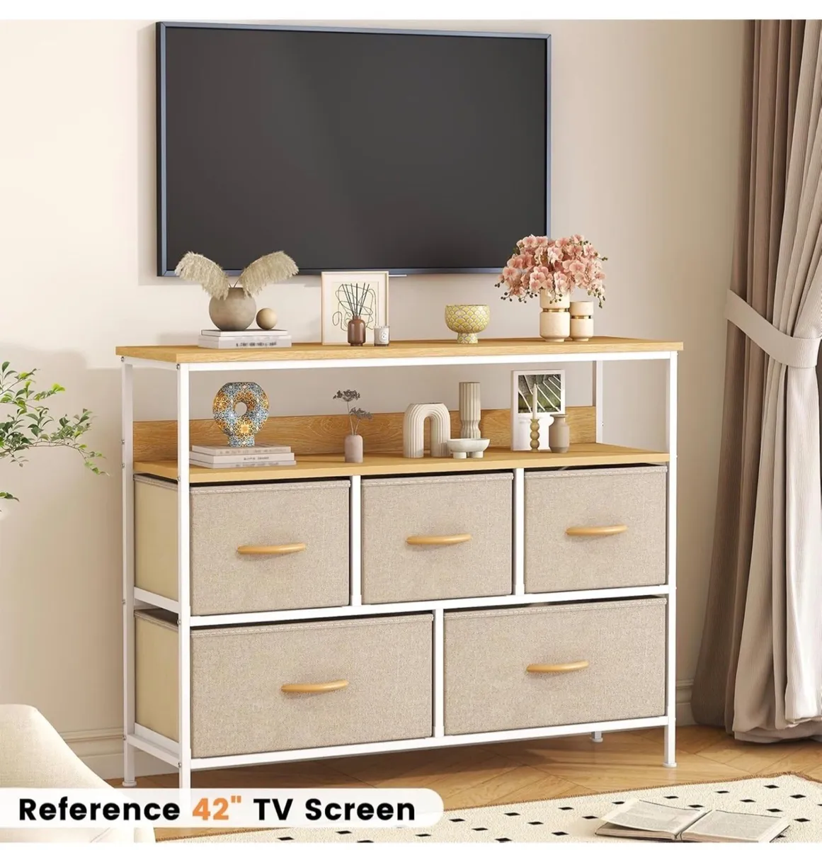 Chest of Drawers, 5 Drawers Dresser with TV Stand - Image 1