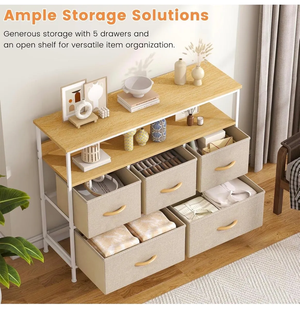 Chest of Drawers, 5 Drawers Dresser with TV Stand - Image 3