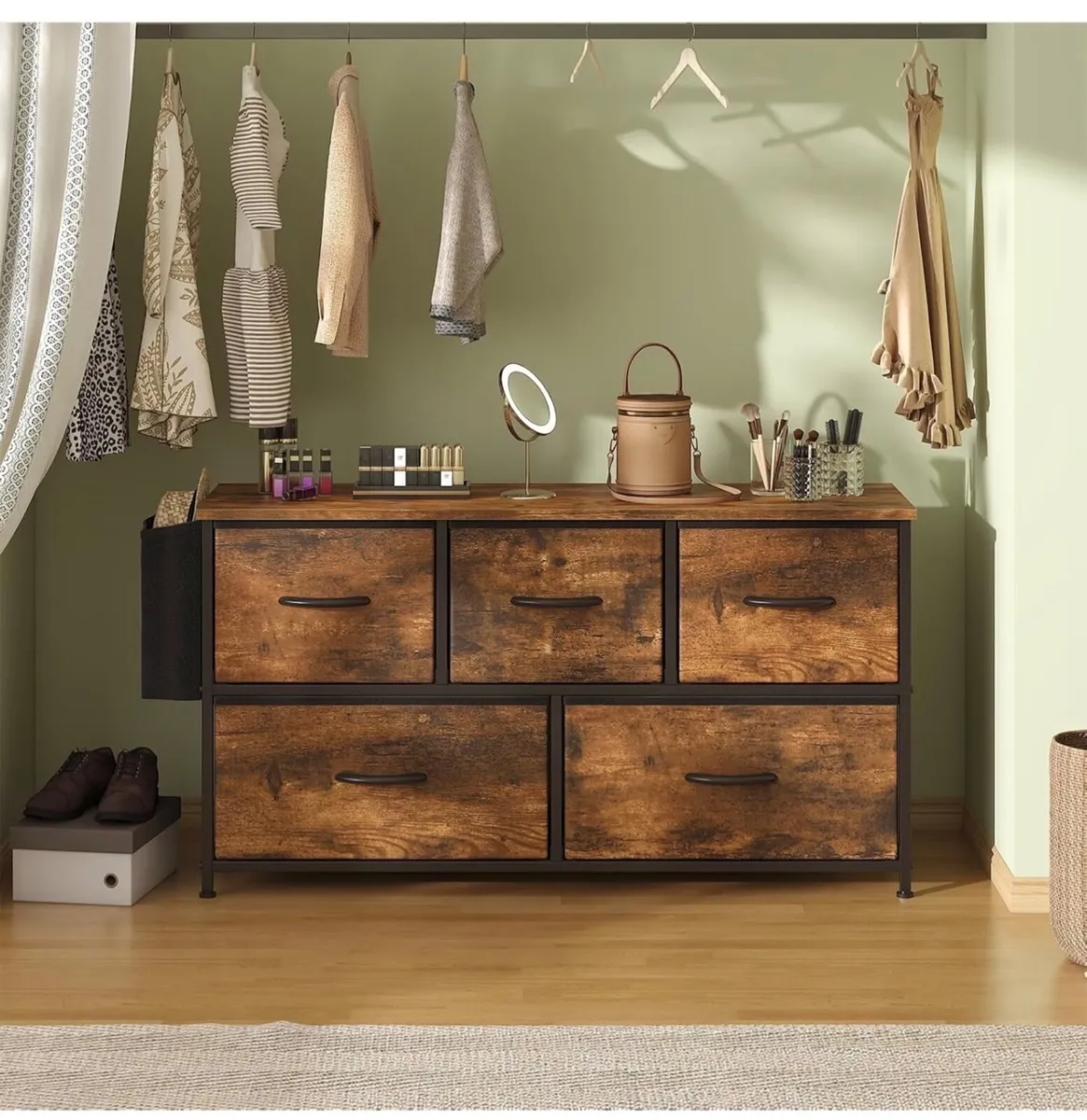 Fabric 5 Drawer Storage Cabinet with Side Pocket – - Image 3