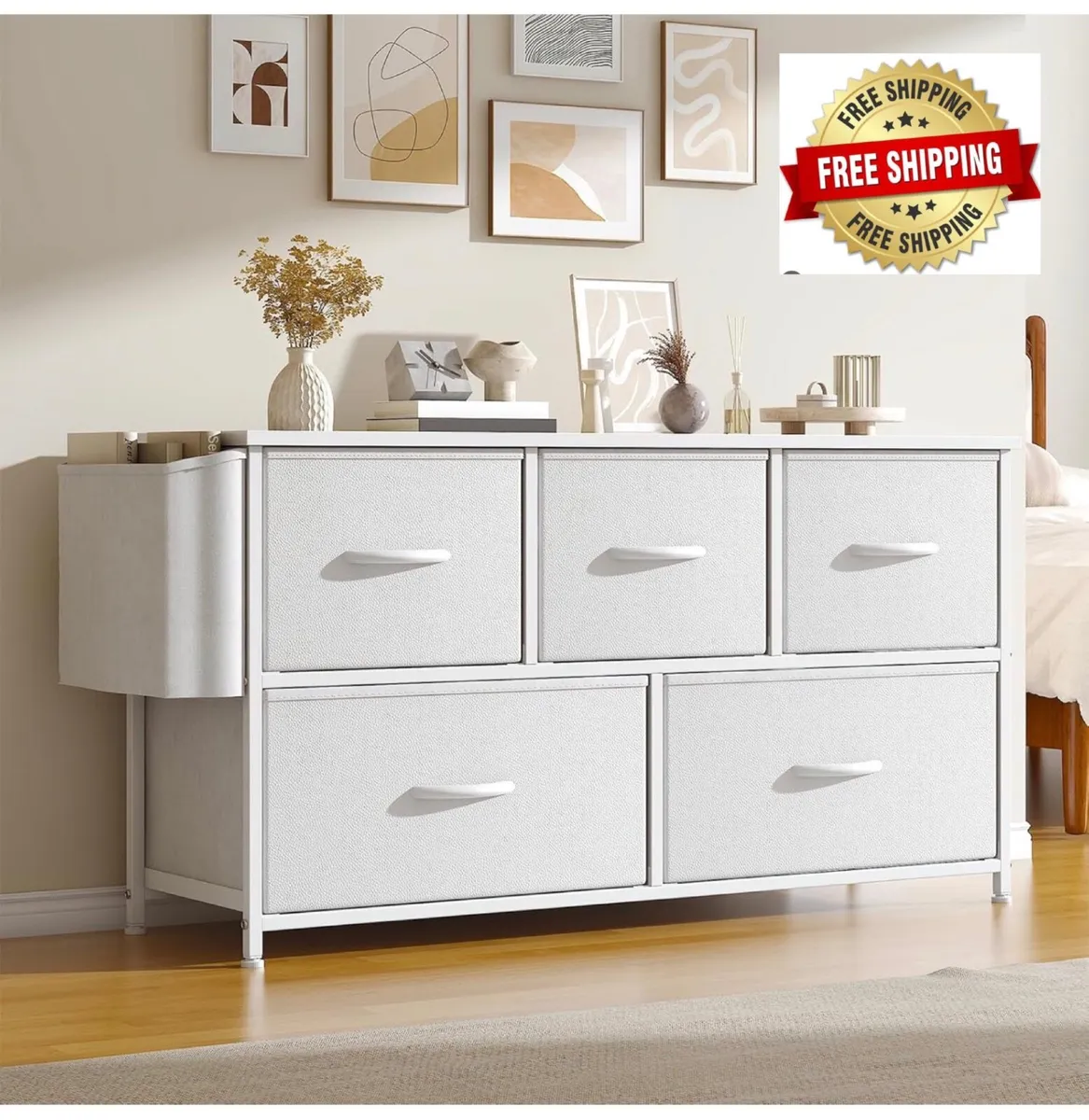 Fabric 5 Drawer Storage Cabinet with Side Pocket - Image 1