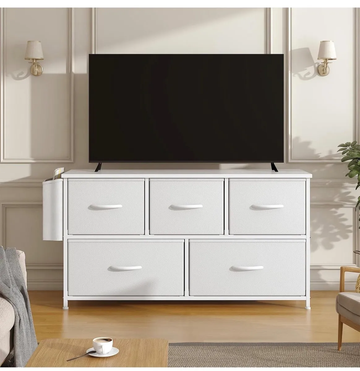 Fabric 5 Drawer Storage Cabinet with Side Pocket - Image 4