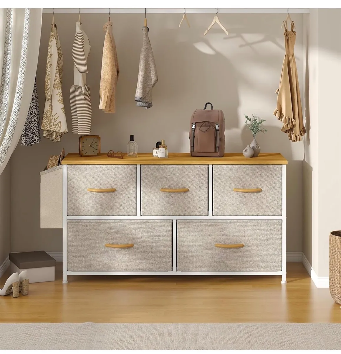 Fabric 5 Drawer Storage Cabinet with Side Pocket - Image 1