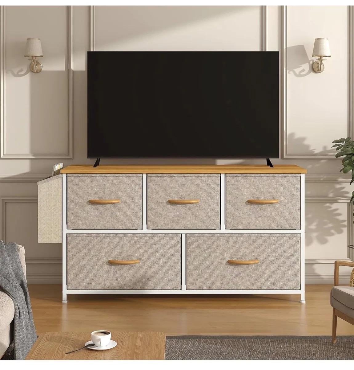 Fabric 5 Drawer Storage Cabinet with Side Pocket - Image 3