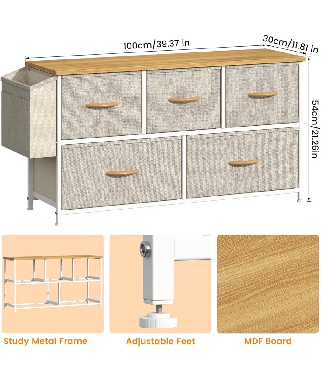 Fabric 5 Drawer Storage Cabinet with Side Pocket - Image 4