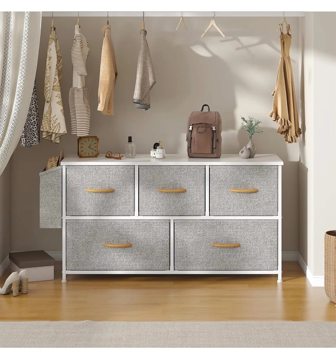 Fabric 5 Drawer Storage Cabinet with Side Pocket - Image 2