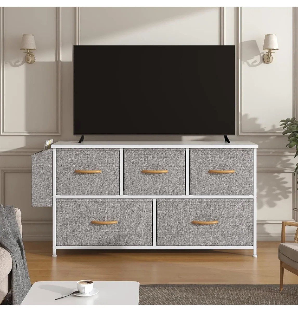 Fabric 5 Drawer Storage Cabinet with Side Pocket - Image 3