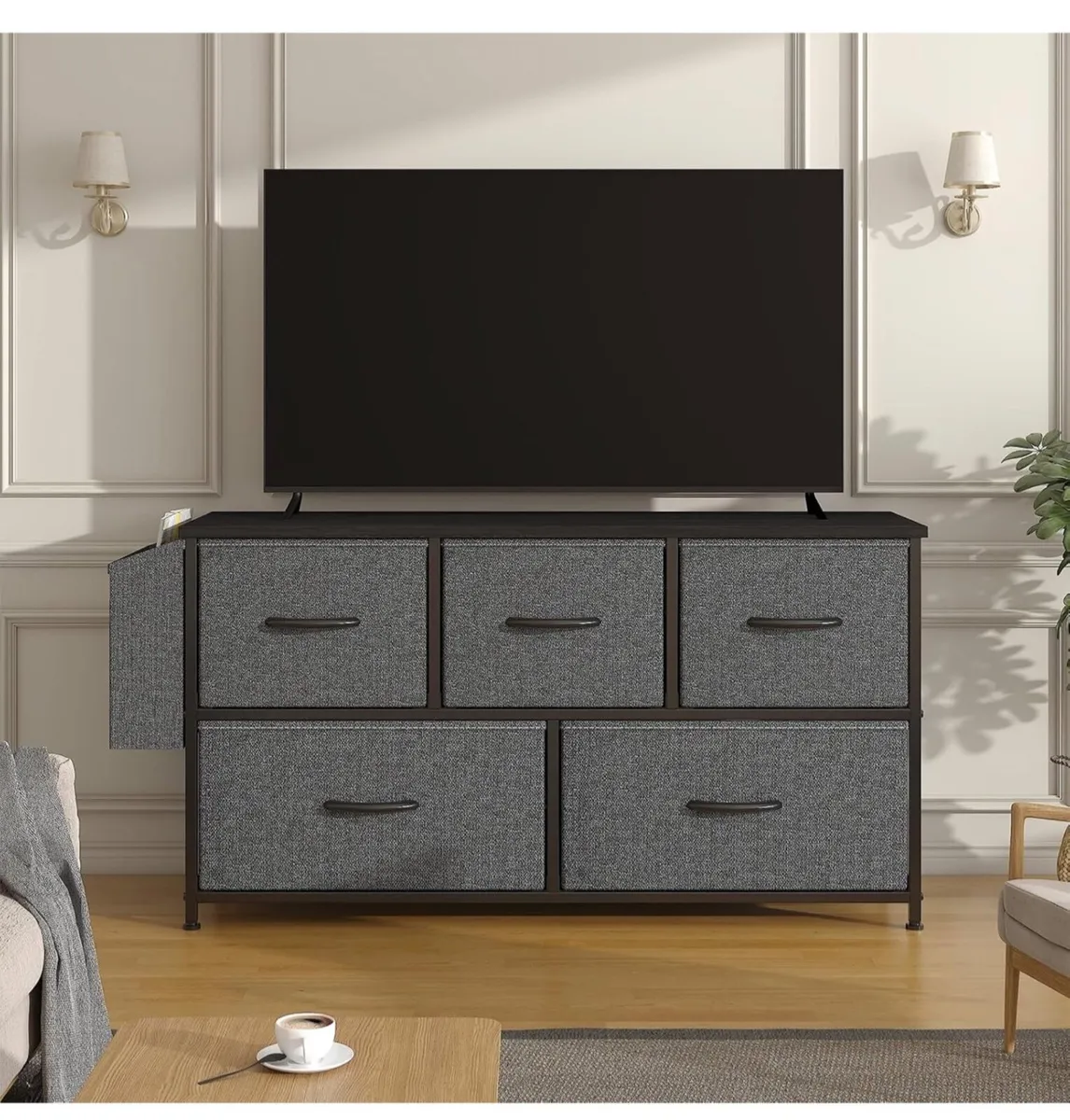 Fabric 5 Drawer Storage Cabinet with Side Pocket - Image 4