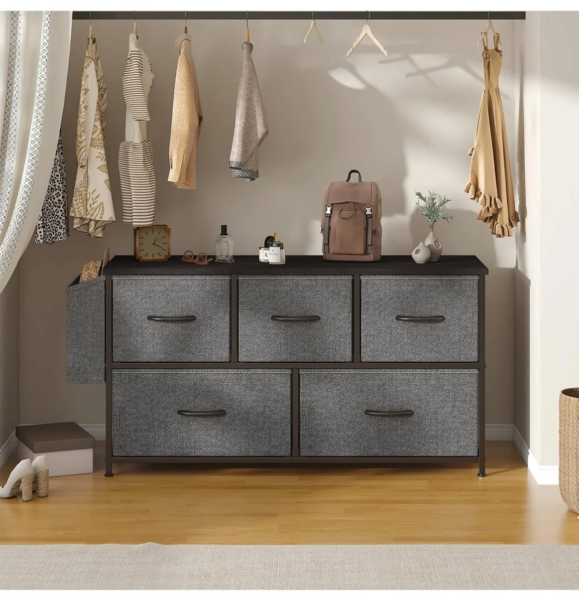 Fabric 5 Drawer Storage Cabinet with Side Pocket - Image 3