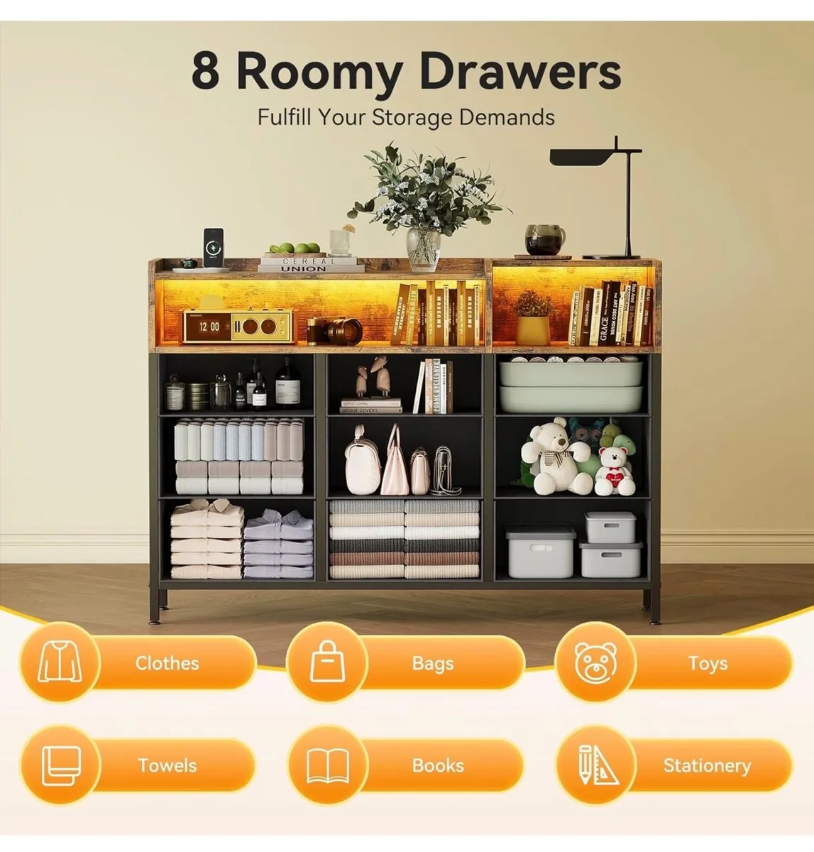 Chest of Drawers Bedroom, Dresser Cabinet with 2 S - Image 3