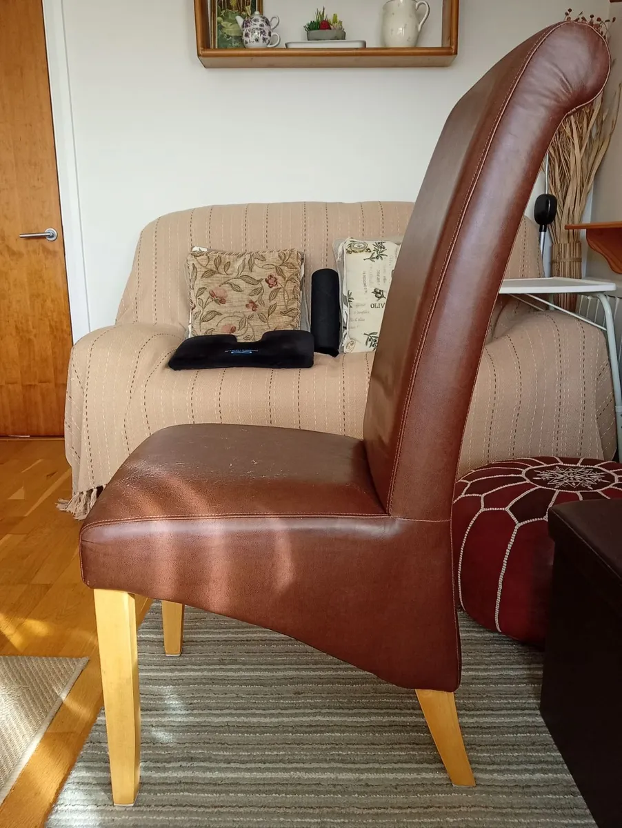 Two brown leather dining chairs - Image 2
