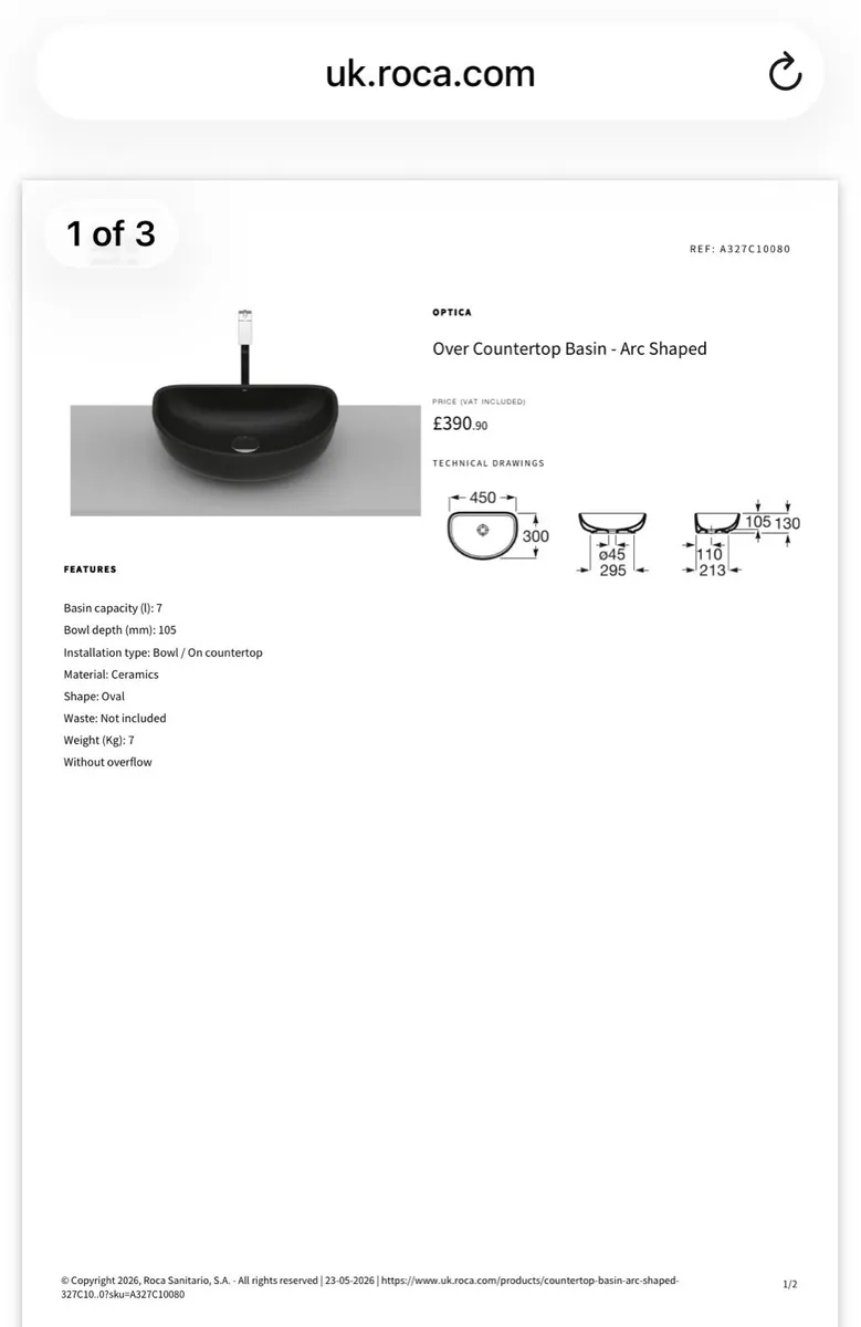 Roca Óptica Countertop Basin Matte Black - Image 2