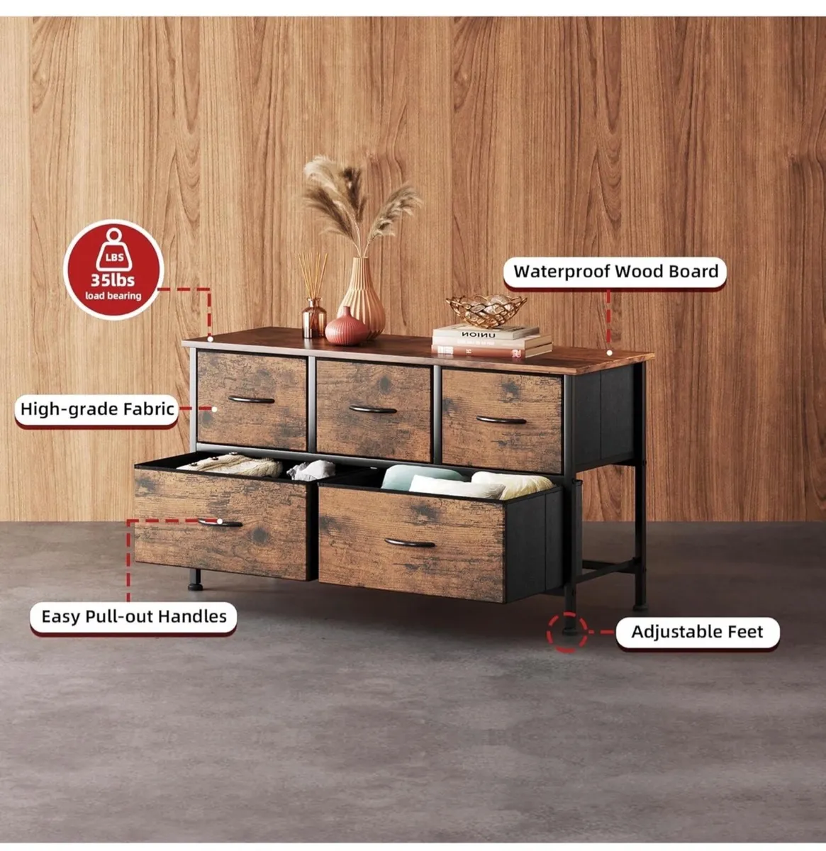Chest of Drawers,Dresser for Bedroom with 5 Drawer - Image 2