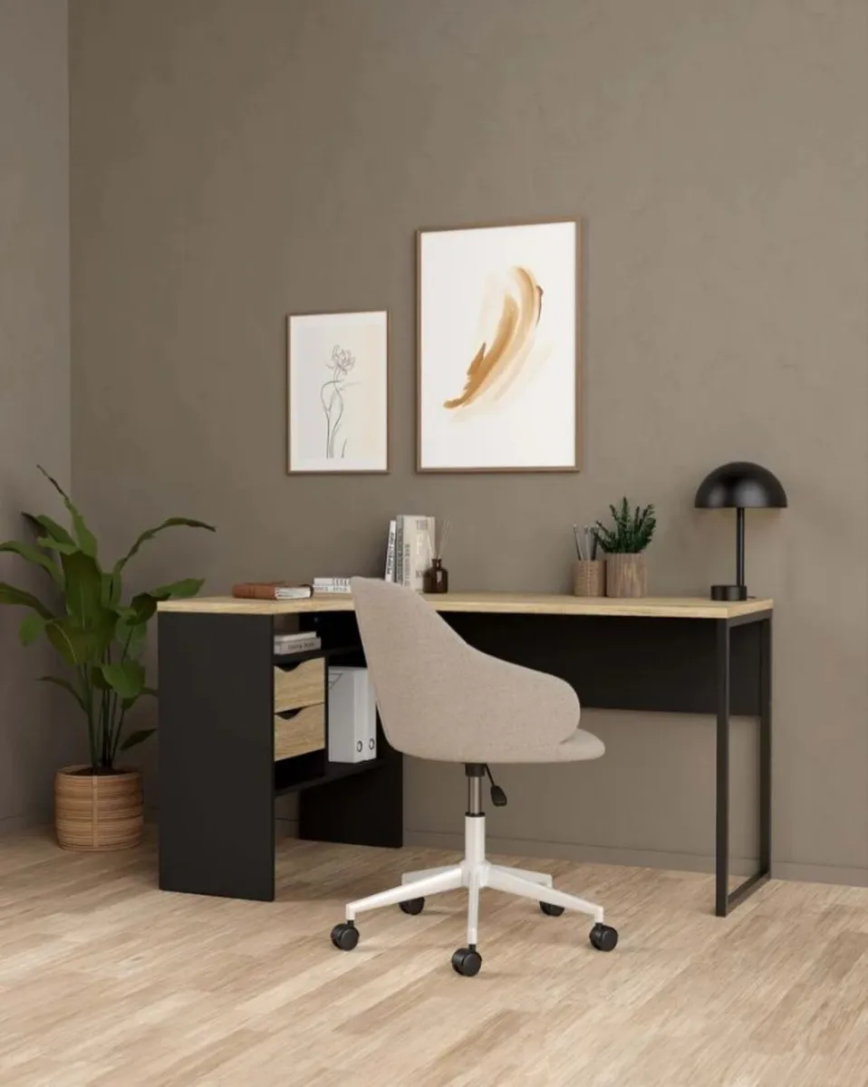 Function Plus Corner Desk Black/Oak - Image 1