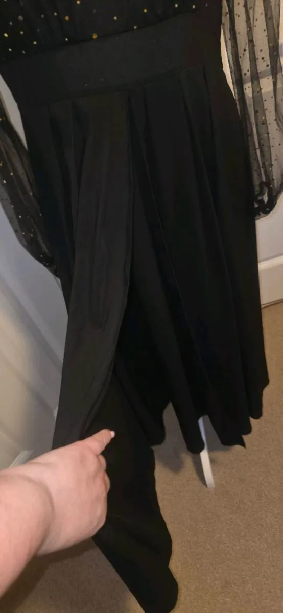 Black Gold Sparkle Mesh Sleeve Midi Dress Evening - Image 4