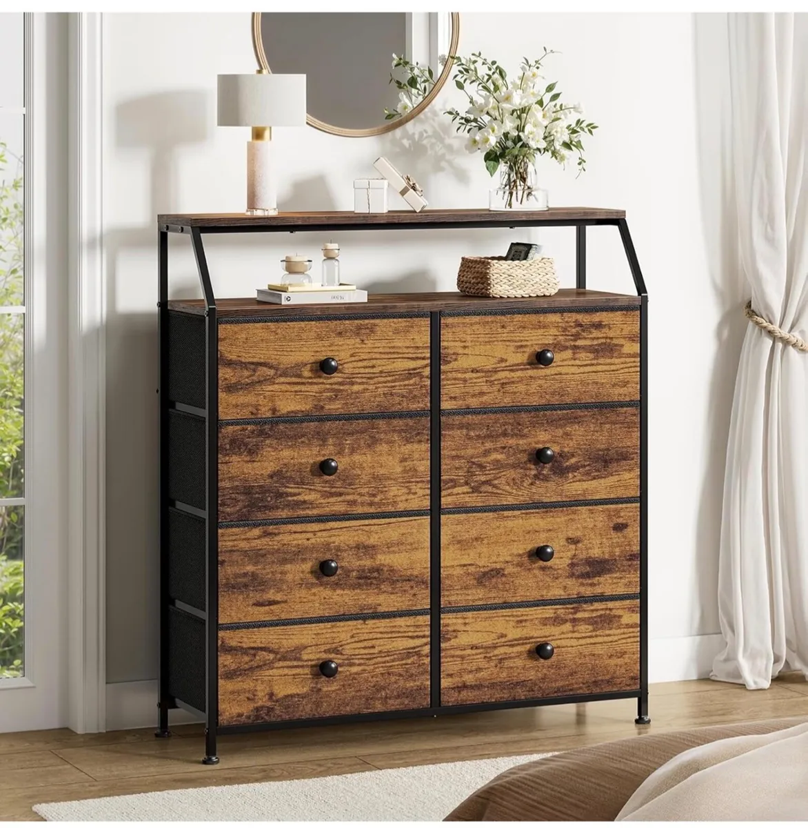 Chest of Drawers with 8 Drawers, Rustic Brown Dres - Image 4
